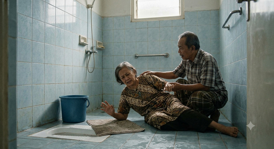 lansia jatuh di kamar mandi