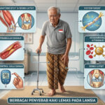 Seorang lansia memegang kaki yang terasa lemas saat berjalan sebagai ilustrasi berbagai penyebab kelemahan otot pada usia lanjut.