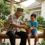 Lansia menghabiskan waktu bersama cucu sebagai aktivitas sosial yang mendukung kesehatan