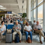 Lansia Korea Selatan duduk di terminal bandara saat gelombang panas ekstrem