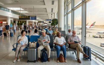 Lansia Korea Selatan duduk di terminal bandara saat gelombang panas ekstrem