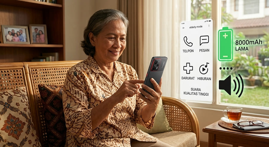 Redmi M100 dengan fitur Mode Lansia, ikon besar dan volume hingga 300 persen