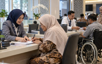 Lansia dan penyandang disabilitas mendapatkan pendampingan saat membuka rekening untuk penyaluran bansos