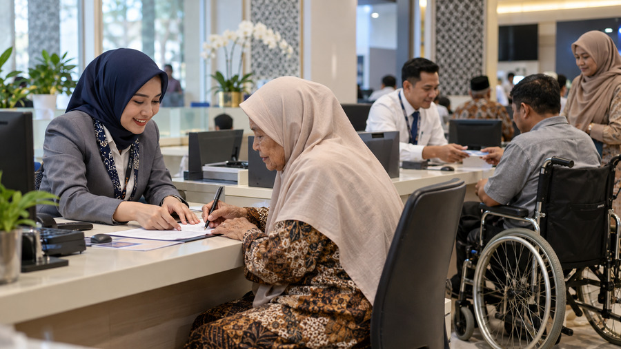 Lansia dan penyandang disabilitas mendapatkan pendampingan saat membuka rekening untuk penyaluran bansos