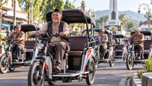 Becak Listrik Bantu 100 Pengayuh Lansia di Purwakarta Tetap Produktif